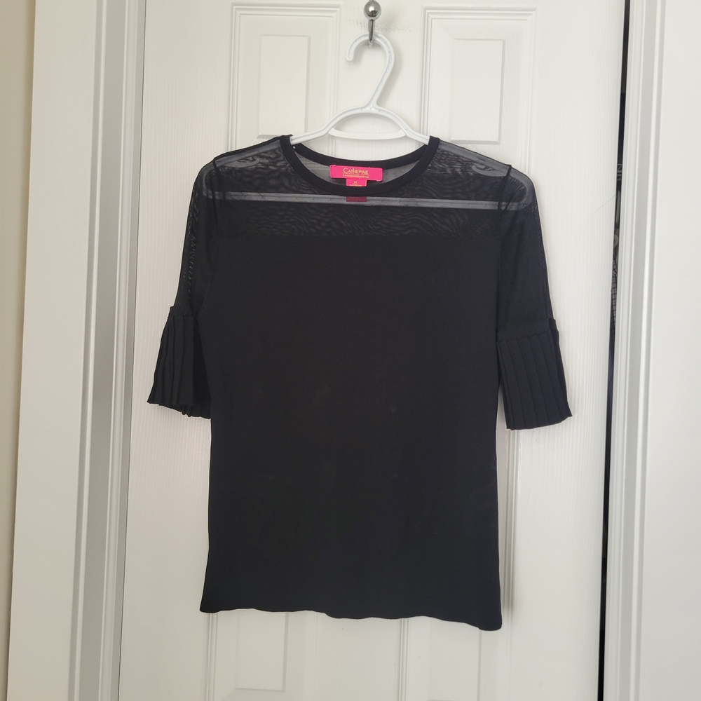 Catherine Malandrino Black Blouse with Sheer and Pleates Details Size M